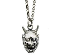 Men's Gothic Jewelry Evil Demon Horn Skull Pendant Necklace, a, 19.7inch Chain
