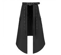 Men's Gothic Kilt Skirt - Medieval Warrior Fashion, Vintage Punk Rock Leather Patchwork Pocket Knight Skirt, Knee-Length, Black, XXL