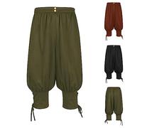 Mens Gothic Lantern Pants UK Sale Clearance Man Renaissance Half Trousers Medieval Costume Steampunk Victorian Halloween Carnival Cosplay Trouser Elastic Waist Cropped Pant Baggy Casual Trouser