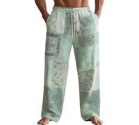 Mens Gothic Patchwork Cargo Trouser Cotton Linen Indian Festival Pants with Pockets Bandana Paisley Patchwork Gypsy Trousers Relaxed Fit Elastic Waist Leisure Streetwear Y2k Chill Open Hem Bottoms