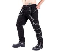 Men's Gothic Punk Rock Cargo Pants Perforated Bondage Trousers with Multiple Pockets for Streetwear Style (Black, 32)