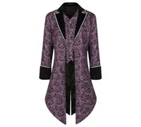 Mens Gothic Purple Jacket Medieval Retro Printed Coat Men's Steampunk Single Breasted Windbreaker Victorian Embroidered Overcoat Renaissance Mid-Length Tailcoat Punk Tunic Tuxedo Jackets