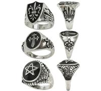 Mens Gothic Rings 3 Pack Halloween Pentagram Cross Silver Fancy Dress Jewellery