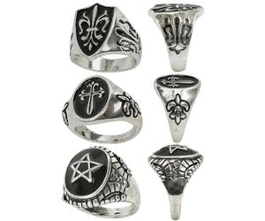 Mens Gothic Rings 3 Pack Halloween Pentagram Cross Silver Fancy Dress Jewellery