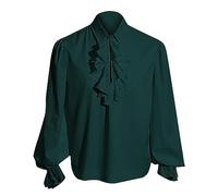 Mens Gothic Ruffled Shirts Renaissance Shirt Long Sleeve Tshirts Medieval Vintage Jabot Collar Pullover Solid Color Tops Pirate Shirts Victorian Steampunk Blouse Casual Shirt Halloween Costume