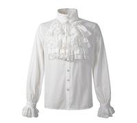 Mens Gothic Shirt Top Steampunk Victorian Regency Aristocrat - White -
