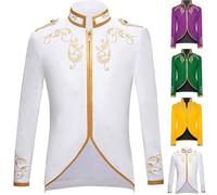 Mens Gothic Short Jacket Medieval Golden Embroidered Coat Men's Steampunk Stand Collar Overcoat with Epaulet Outerwear Victorian Zipper Cardigan Renaissance Court Knight Uniform Halloween Blazer