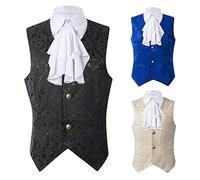 Men's Gothic Short Waistcoat Mens Steampunk Brocade Jacquard Vest with Fake Collar Waistcoat Medieval Paisley Embroidered Vest Victorian Court Prom Tank Tops Renaissance Knight Slim Uniform