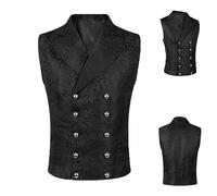 Mens Gothic Short Waistcoat Steampunk Embroidered Suit Vest Men's Medieval Court Jacquard Waistcoat, Victorian Double Breasted Tank Tops Renaissance Black Formal Vest Knight Slim Tuxedo Waistcoats