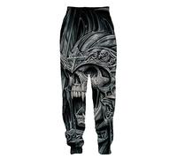 Mens Gothic Skull 3D Printed Sport Pants Casual Punk Rock Sweatpants Drawstring Joggers Pants with Pocket