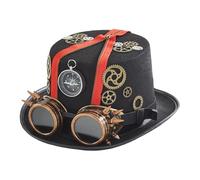 Mens Gothic Steampunk Hats | Gothic Vintage Costume Headwear with Removable Goggles - Time Traveler Fancy Costume, Steampunk Accessories for Halloween Masquerade