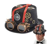 Mens Gothic Steampunk Hats, Retro Costume Cosplay Top Hat with Removable Goggles, Time Traveler Fancy Costume, Steampunk Accessories for Halloween Masquerade