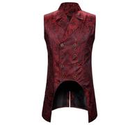 Men's Gothic Steampunk Suit Vest Medieval Double Breasted Vest Viking Costume Flowers Print Sleeveless Lapel Collar Waistcoat for Halloween Gothic Medieval Tailcoat Costume, O Red, M