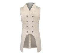 Men's Gothic Steampunk Tailcoat Vest - Double Breasted Jacquard Brocade, Medieval Vintage Renaissance Cosplay, Halloween Christmas Costume, Victorian Era Fancy Dress White