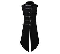 Mens Gothic Steampunk Vest Vintage Tailcoat Jacket Waistcoat Band Collar Sleeveless Coat Medieval Long Trench Coats Camisetas De Hombre(Black, M)