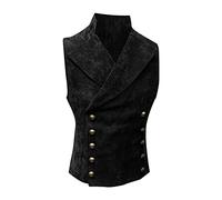 Men's Gothic Steampunk Waistcoat - Double-Breasted Victorian Vest for Men - Vintage Velvet Waistcoat with Buttons - Black Tailored Gilet for Formal Wear - Classic Retro Men's Waistcoat