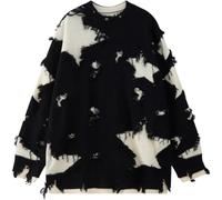 Men's Gothic Sweater Y2K Star Pattern Punk Loose Oversized Pullover Fashion Casual Trend Long Sleeve Round Neck Knit Sweater (Black,L)