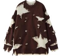 Men's Gothic Sweater Y2K Star Pattern Punk Loose Oversized Pullover Fashion Casual Trend Long Sleeve Round Neck Knit Sweater (Coffee,M)