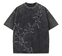 Men's Gothic T-Shirts Vintage Oversized Washed Tees Clothing Word Clock, black, M