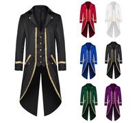 Mens Gothic Tailcoat Coats Uniform Jackets Embroidery Cosplay Frock Coat Vintage Halloween Performance Medieval Victorian Trench Outwear Steampunk Tuxedo Coat Renaissance Windbreaker