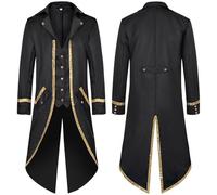 Men's Gothic Tailcoat Tuxedo Jacket with Steampunk Details for Halloween Costume Parties, Formal Events, and Cosplay, Black