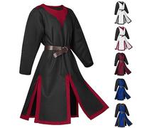 Mens Gothic Tunic Knight Shirt Robe with Belt Clearance Medieval Tunic Cosplay Costume Halloween Medieval Round Neck Long Sleeve Renaissance Vintage Pullover Shirt Blouse Party Stage Performance Suit