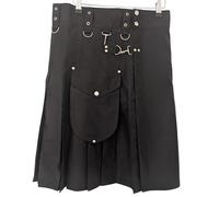 Men's Gothic Utility Kilt, Black Cotton-Blend, Pleated Design with Cargo Pockets and D-Rings (42 inches / 106 cm)