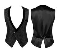Men's Gothic Vest, Low V Neck, Steampunk Top Jacquard-Costume Halloween Sleeveless One-Button Chic and Charming Classic Renaissance Cosplay Medieval Vintage Victorian Court, Black, XXL