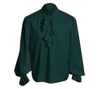 Mens Gothic Vintage Court Renaissance Poet Frilly Shirt - Regular Fit Long Sleeve Lapel Collar Puff Sleeve Top - Steampunk Costume Ruffle Colonial Pirate Shirt for Men