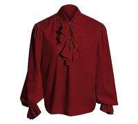Mens Gothic Vintage Court Renaissance Poet Frilly Shirts Regular Fit Long Sleeve Lapel Collar Puff Sleeve Top Steampunk Gothic Costume Ruffle Colonial Pirate Shirt