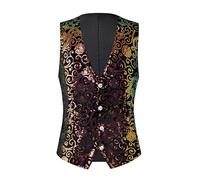 Men's Gothic Waistcoat Paisley Jacquard Sequins Tuxedo Vest Pocket Disco Single Breasted Court Style Sleeveless Victoria Jacket Wedding Party Business Smart Vests Suit for Party Prom Plus Size