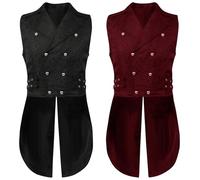 Mens Gothic Waistcoat Steampunk Tailcoat Medieval Standing Collar Coat Victorian Suit Vest Men's Classic Double Breasted Tuxedo Jacket Halloween Costume Renaissance Frock Uniform Court Clothing