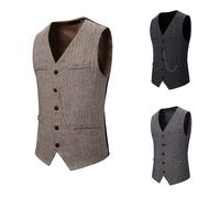 Mens Gothic Waistcoat, Steampunk V-neck Collar Vest with Chain Decoration Waistcoat, Medieval Single Breasted Tank s Victorian Back Adjustable Buckle Vest Renaissance Fake Pockets Waistcoats
