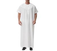 Men's Gown Crew Neck Casual Tops Half Sleeve Designer Robes Classic Solid Color Baggy Gown Saudi Arabic Knee Length Robe Ramadan Muslim Dress Middle East Islamic Clothing