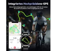 Men's GPS Military Smartwatch 10 ATM Waterproof with LED Torch, 1.43 Inches AMOLED Display, Bluetooth Calls, 600 mAh Large Battery Altitude/Pressure/Compass Android iOS Rugged Smartwatch Watch