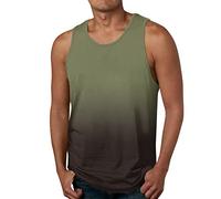 Mens Gradient Beach Tank Tops Running Crew Neck Tank Top Color Block Workout Vacation Sleeveless Muscle Tank Shirts Athletic Tops Gym Summer Undershirts Muscle Shirt A-Shirt Army Green