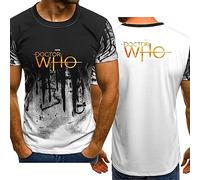 Mens Gradient Tee Tops for Doctor Who, Outdoor Gym Workout Short-Sleeve Fashion Breathable Streetwear Soft Quick Dry Tee Shirt for Man, Moisture Wicking,White-L