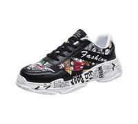 Mens Graffiti Trainers Low-Top Lace-Up Anti-Slip Comfy Breathable Sneakers Walking Shoes For Men Waterproof Lightweight Running Shoes Youth Boys Fashion Running Shoes Extra Wide