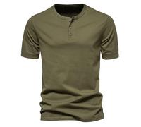 Men's Grandad Collar Henley T Shirt Casual Summer Smart Muscle Slim Fit 3 Buttons Tee Short Sleeve Collarless Polo T-Shirts Tops-Army Green-M