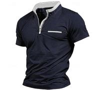 Mens Grandad Collar T Shirts Short Sleeve - Waffle Plaid Shirt With A Flip Collar Half Zipeer Summer Chain And Checked Color Block Tops For Men Golf Tennis Sport Blouse For Work Daily