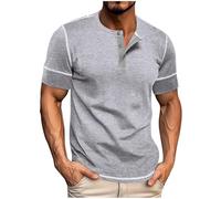 Mens Grandad T Shirts Round Neck Mens Collarless Shirts Plus Size Henley T Shirt 3 Button Men Short Sleeve Tops Casual Tshirts Spring Summer Pullovers Gray