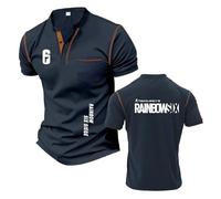 Men's Graphic Henley T-Shirts for R.a.in.bo.w S.ix S.ie.g.e Stitching Sportswear Fitness Short Sleeved Lightweight Half Sleeve Soft Polo Shirts-ZQS||m
