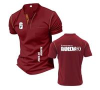 Men's Graphic Henley T-Shirts for R.a.in.bo.w S.ix S.ie.g.e Stitching Sportswear Fitness Short Sleeved Lightweight Half Sleeve Soft Polo Shirts-JHS||m