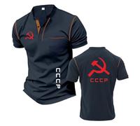 Men's Graphic Henley T-Shirts Undershirt for C.C.C.P Lightweight Short Sleeved Patchwork Tee Top Clothes Comfortable Half Sleeve Stand Collar Polo Shirts-ZQS||x_l