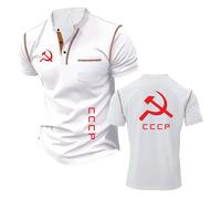 Men's Graphic Henley T-Shirts Undershirt for C.C.C.P Lightweight Short Sleeved Patchwork Tee Top Clothes Comfortable Half Sleeve Stand Collar Polo Shirts-BaiS||l