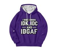 Men's Graphic Hooded Sweatshirt IDK IDC IDGAF Pullover,Purple S