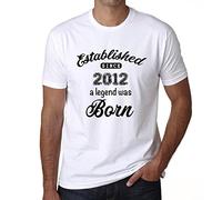 Men's Graphic T-Shirt A Legend was Born Established Since 2012 12nd Birthday Anniversary 12 Year Old Gift 2012 Vintage Eco-Friendly Short Sleeve Novelty Tee White S
