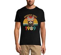 Men's Graphic T-Shirt Awesome Since 1989 Retro Cat 35th Birthday Anniversary 35 Year Old Gift 1989 Vintage Eco-Friendly Short Sleeve Novelty Tee Deep Black M