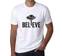 Men's Graphic T-Shirt Believe UFO Alien Funny Eco-Friendly Limited Edition Short Sleeve Tee-Shirt Vintage Birthday Gift Novelty White M