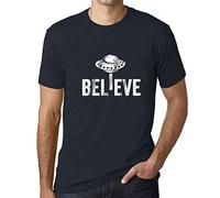 Men's Graphic T-Shirt Believe UFO Alien Funny Eco-Friendly Limited Edition Short Sleeve Tee-Shirt Vintage Birthday Gift Novelty Navy L